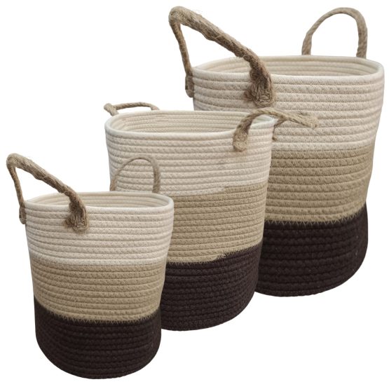 Canasto de tela rayas beige chico 18x18x20cm