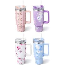 Vaso termico con sorbito flores rosas 1200ml