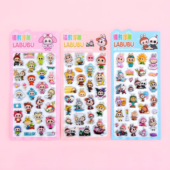 Stickers labubu en plancha 10×12 cm