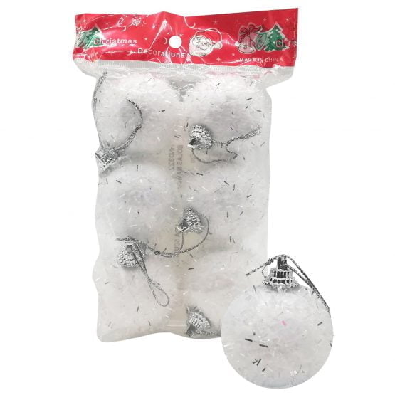Bolas navideñas x 6 blanca c-brillo