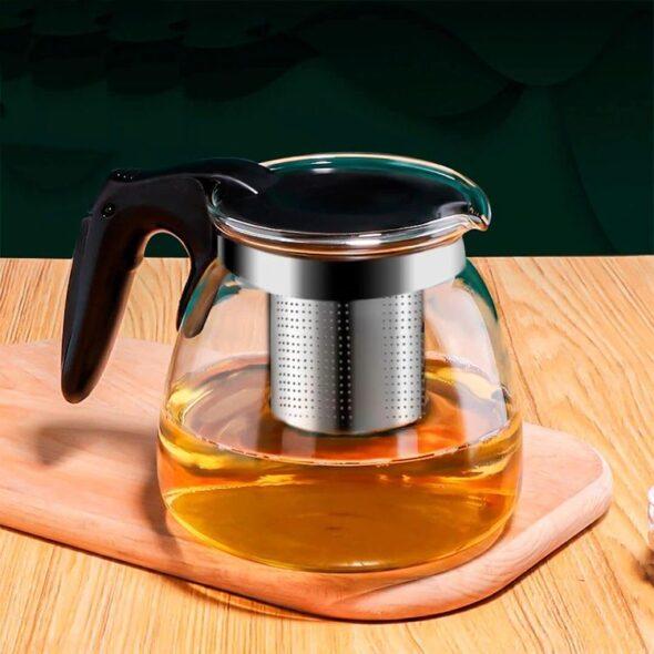 Tetera vidrio c/infusor metal en caja