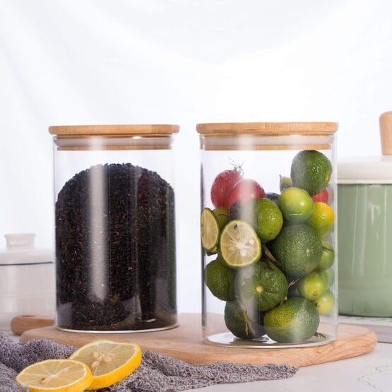 Frasco de vidrio c/ tapa de bamboo