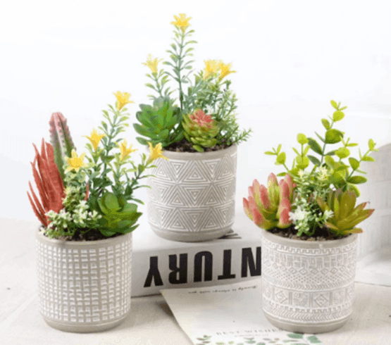 Plantita c/ maceta p/escritorio cemento