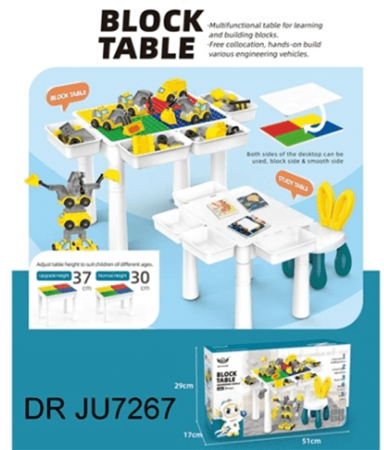 Mesa y silla didactica con 64 ladrillos