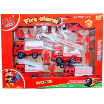 Set de vehiculos bomberos en caja