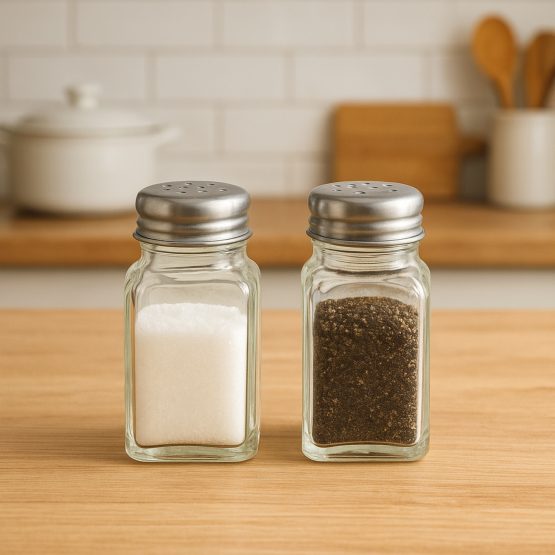 Salero y pimentero vidrio en blister 4×8.5×4 cm