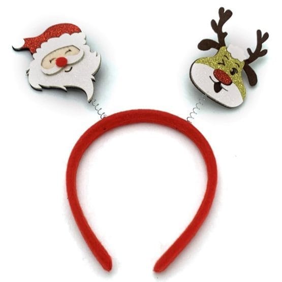 Tiara navideña aplique reno y papa noel