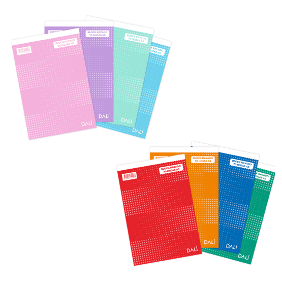 Block dl a5 liso 70h colores fuertes y pastel