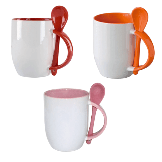 Taza blanca para sublimar con cuchara 380ml