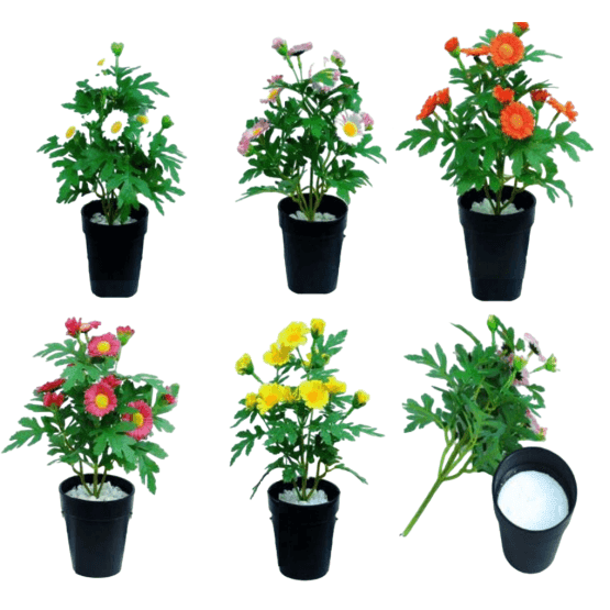 Planta artificial margaritas maceta negra