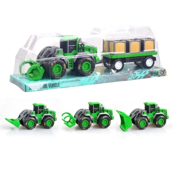 Tractor con zorra con cajas