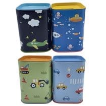 Alcancia lata rectangular con diseños