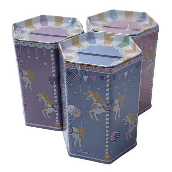 Alcancia lata hexagonal con diseño