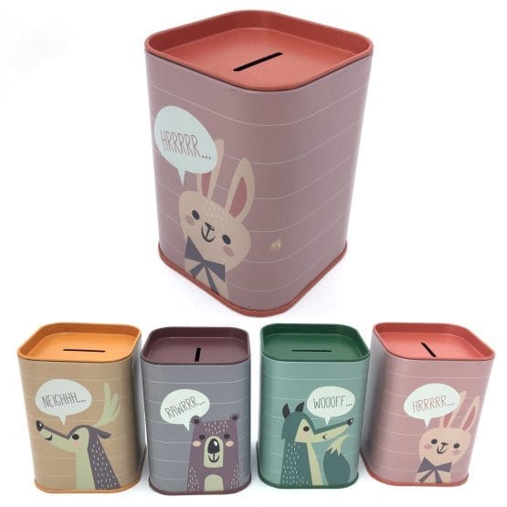 Alcancia lata rectangular animales