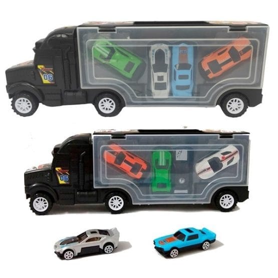 Camion con 4 autos de metal en bolsa