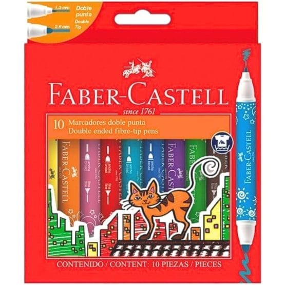 Marcadores faber doble punta x10