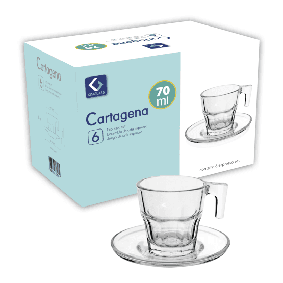 Taza transparente con plato 70ml x6