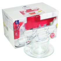 Taza de vidrio con plato 215 ml x6