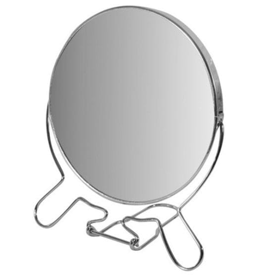 Espejo de metal con pie 6″ doble faz redondo