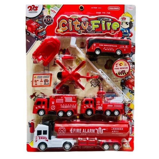 Set de vehiculos de bomberos en blister