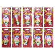 Vela numero diseños varios del 0 al 9 colores/blanco