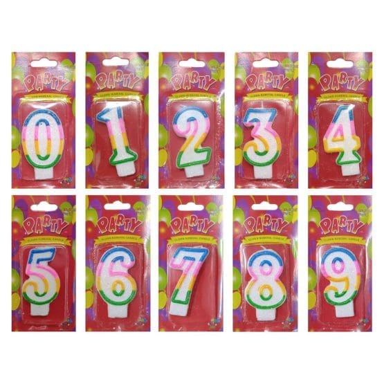 Vela numero diseños varios del 0 al 9 colores/blanco