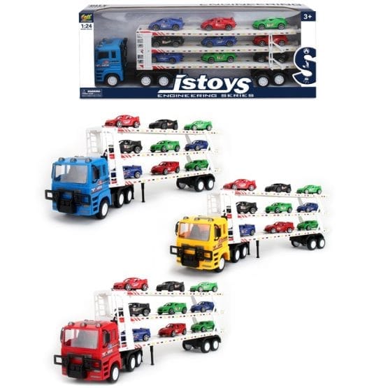 Camion con 9 autos en caja