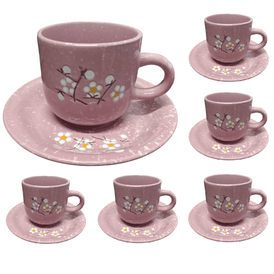Juego de 6 tazas con platillos 350 ml diseño flores