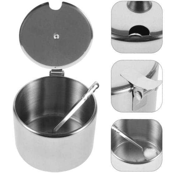 Azucarero de metal con cuchara