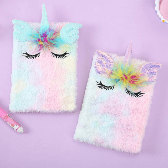 Cuaderno a5 peludo unicornio sin candado