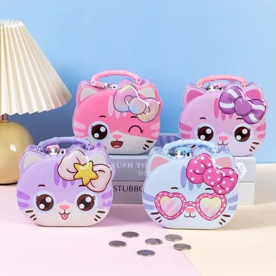 Alcancia lata gatito con moño