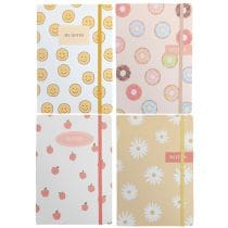 Cuaderno a5 con elastico varios diseños flores/emojis