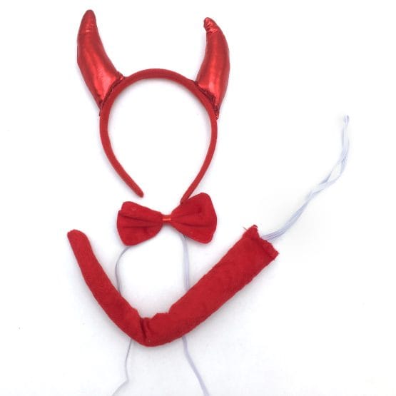 Tiara peluche cuernos, moño y cola en bolsa