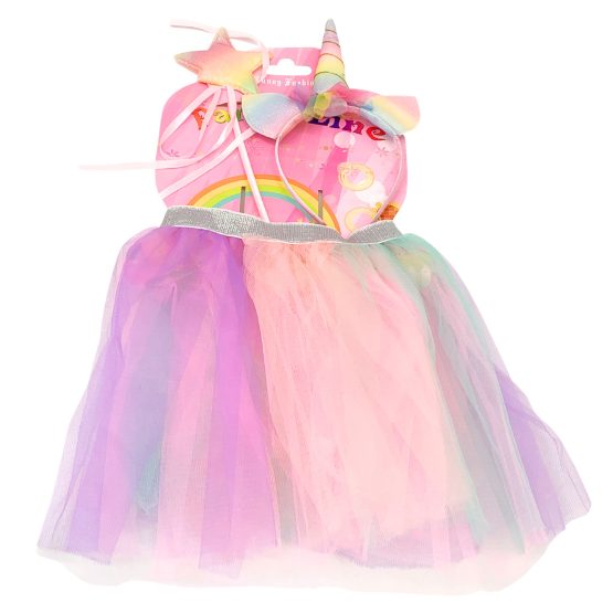 Disfraz pollera con tiara unicornio y varita 30cm