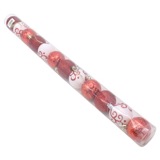 Bolas navideñas x 12 4.5 cm rojo y blanco texturadas