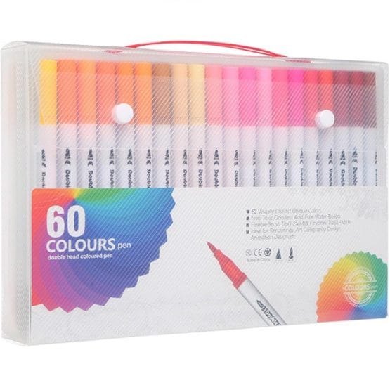 Marcadores doble punta finos x60 maletin transparente