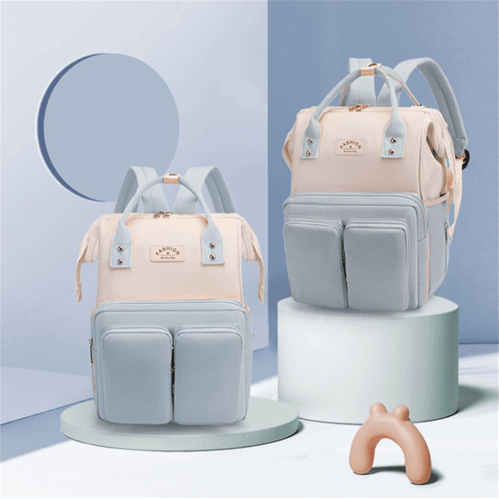 Mochila estilo maternal bicolor doble bolsillo frontal