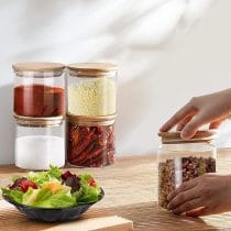 Frasco de vidrio c/tapa de bambu