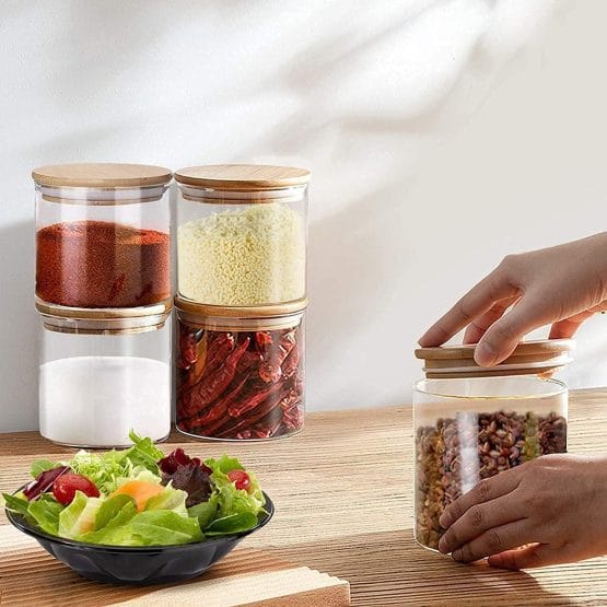 Frasco de vidrio c/tapa de bambu