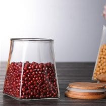 Frasco de vidrio c/tapa de bambu 950 ml base cuadrada