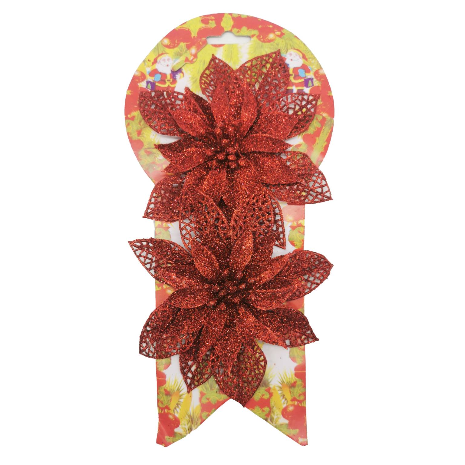 Adorno navideño flor x 2 con brillantina