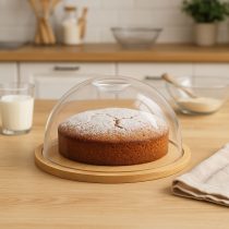 Cubre tortas de acrilico con plato bambu