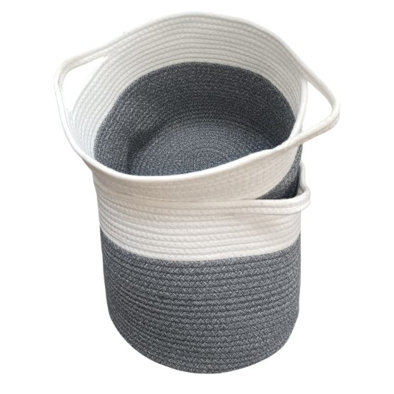 Canasto de tela gris y blanco grande 34x34x36cm
