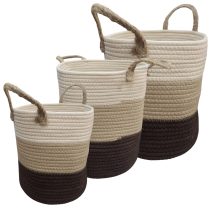 Canasto de tela rayas beige grande 30x30x32cm