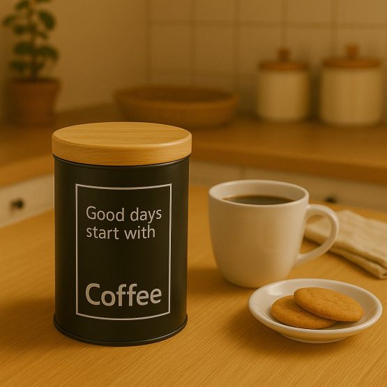 Lata cilindrica para cocina tapa madera