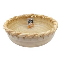 Cesto madera redondo con borde trenza 22×8 cm