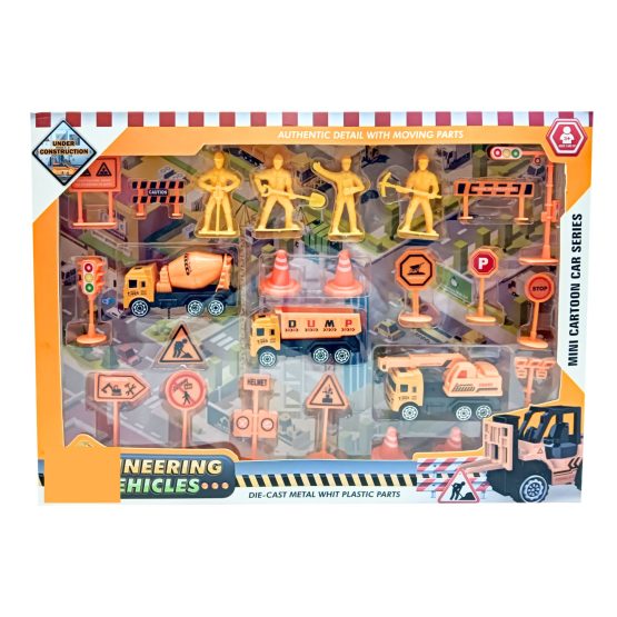 Vehiculos de construccion x3 con accesorios 39.5x28x5 cm