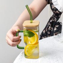 Jarrito con sorbito 400ml vidrio y bambu