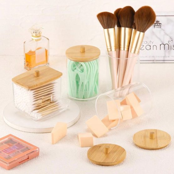 Organizador baño x4 acrilico y bambu