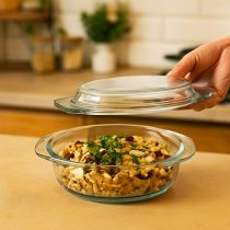 Fuente vidrio redonda con tapa 20.5×6.4 cm